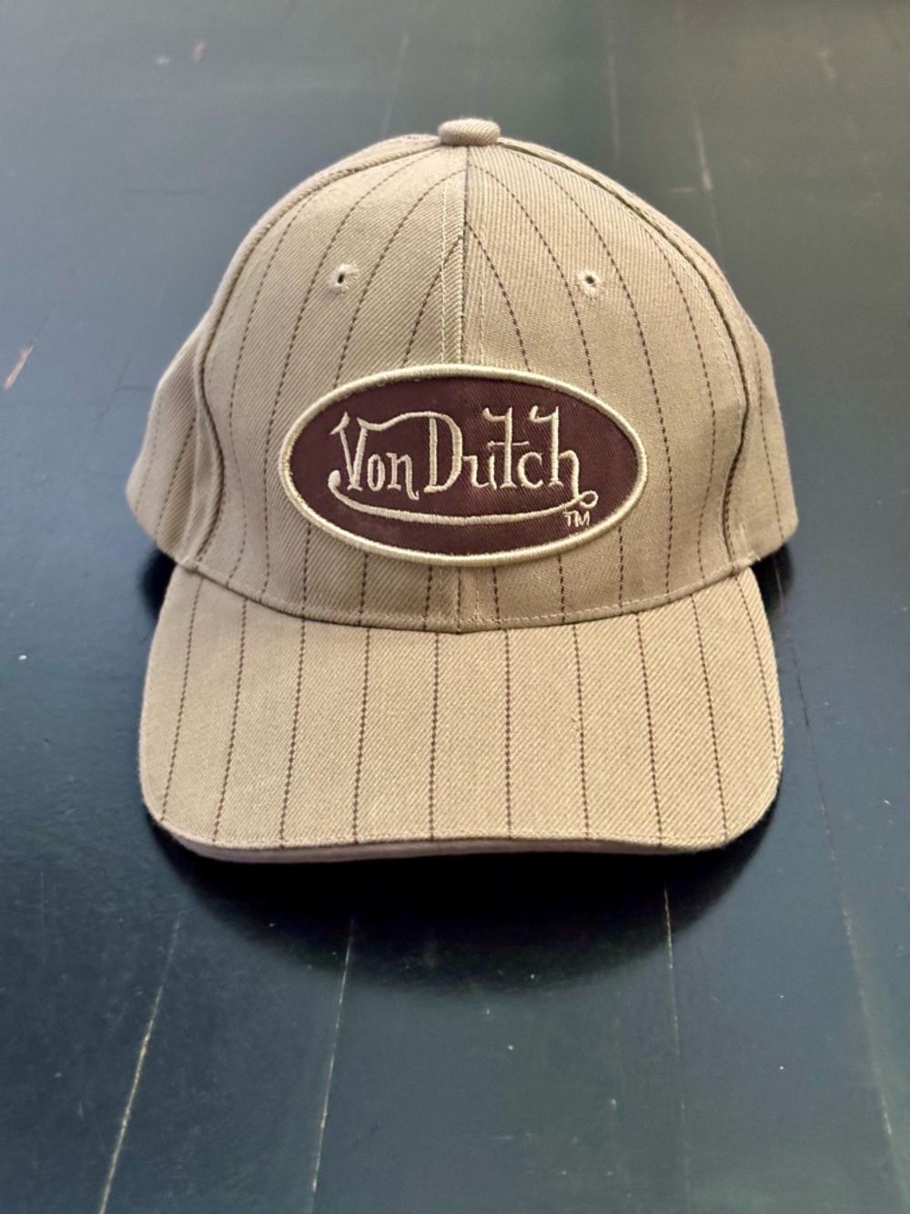 VON DUTCH Logo Patch Tan Pinstripe Design Vintage Retro Dad Hat Y2K Baseball Cap